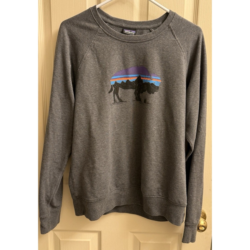 Patagonia Fitz‎ Roy Bison Sweatshirt Womens Large Dark Gray Long Sleeve